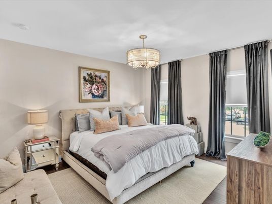 Bedroom, Chandelier, Interior, Wood Texture Flooring
