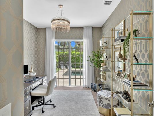 Chandelier, Home Office, Interior, Wood Texture Flooring