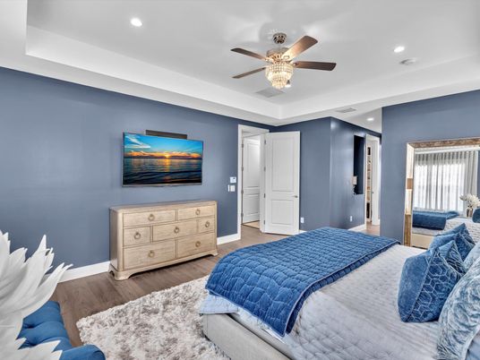 Bedroom, Interior, Recessed Lighting, Wood Texture Flooring