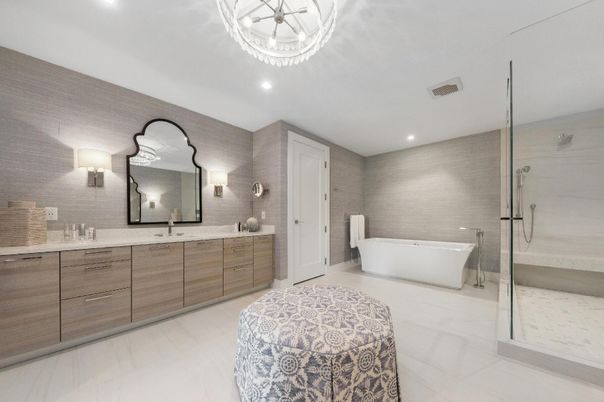 Bathroom, Dual Sink Vanities, Free Standing Baths, Glass Shower, Interior, Recessed Lighting