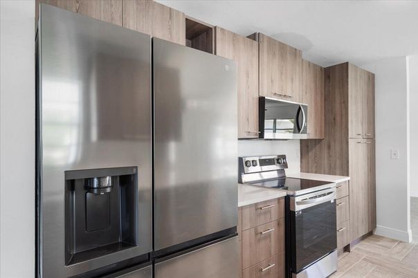 Interior, Kitchen, Stainless Steel Appliances, Wood Texture Flooring
