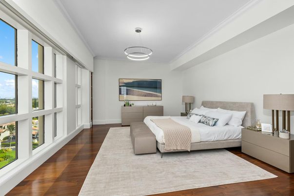 Bedroom, Interior, Pendant Lights, Wood Texture Flooring