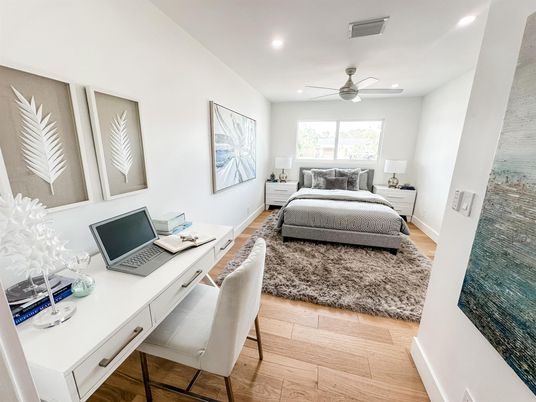 Bedroom, Home Office, Interior, Recessed Lighting, Wood Texture Flooring