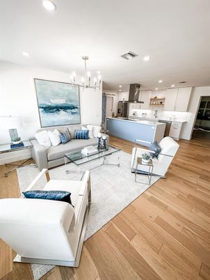 Interior, Kitchen, Living room, Pendant Lights, Recessed Lighting, Wood Texture Flooring