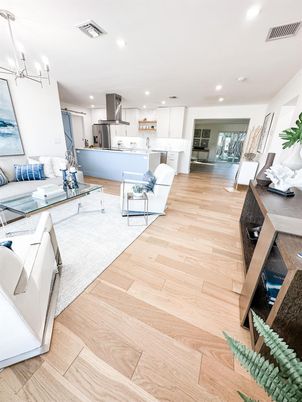 Interior, Kitchen, Living room, Recessed Lighting, Stainless Steel Appliances, Wood Texture Flooring