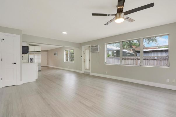 Empty room, Interior, Recessed Lighting, Wood Texture Flooring