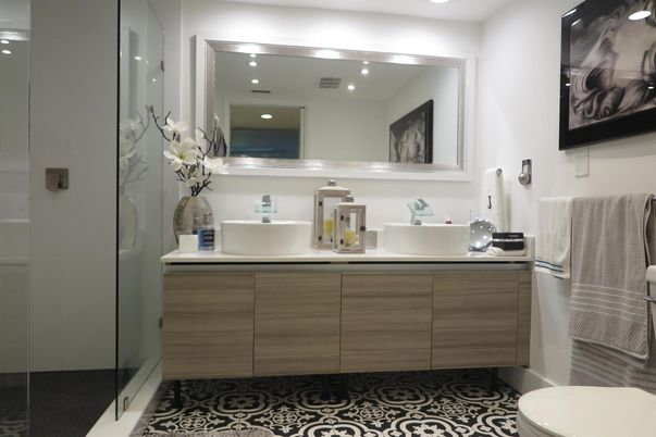 Bathroom, Dual Sink Vanities, Glass Shower, Interior, Recessed Lighting
