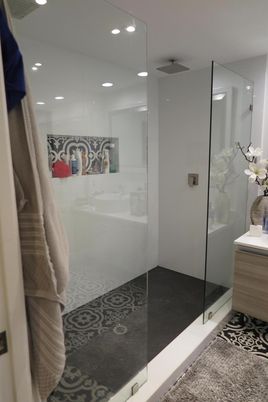 Bathroom, Glass Shower, Interior, Recessed Lighting