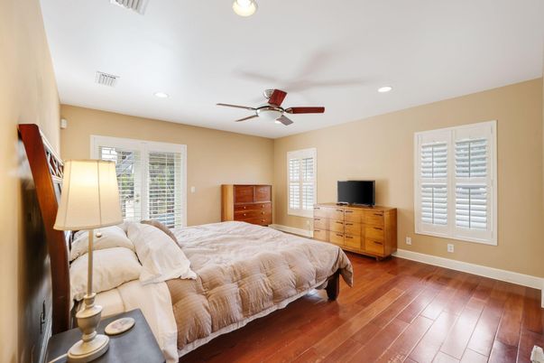 Bedroom, Interior, Recessed Lighting, Wood Texture Flooring