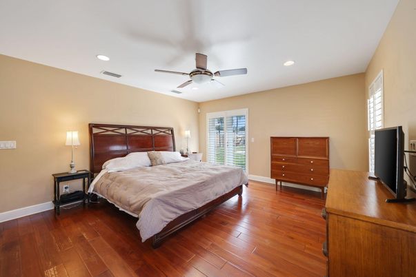 Bedroom, Interior, Recessed Lighting, Wood Texture Flooring