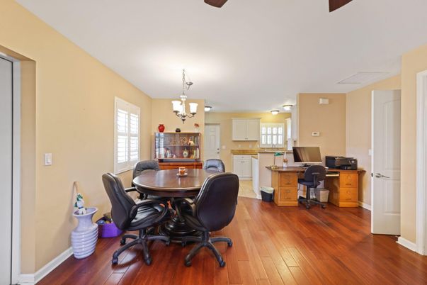 Chandelier, Home Office, Interior, Wood Texture Flooring