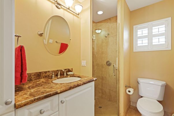 Bathroom, Glass Shower, Interior, Recessed Lighting