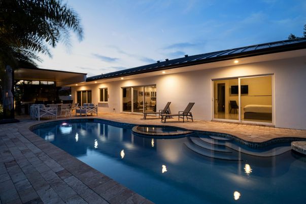 Exterior, Pool, Solar Panels