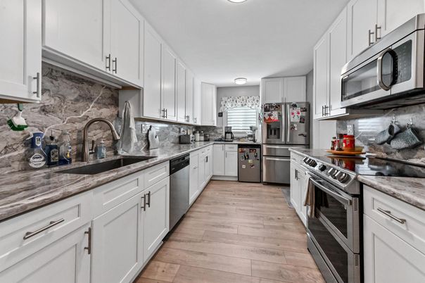 Interior, Kitchen, Stainless Steel Appliances, Wood Texture Flooring