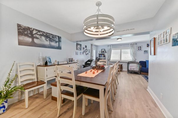 Dining room, Interior, Pendant Lights, Wood Texture Flooring