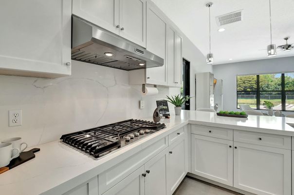 Interior, Kitchen, Marble Walls, Pendant Lights, Recessed Lighting