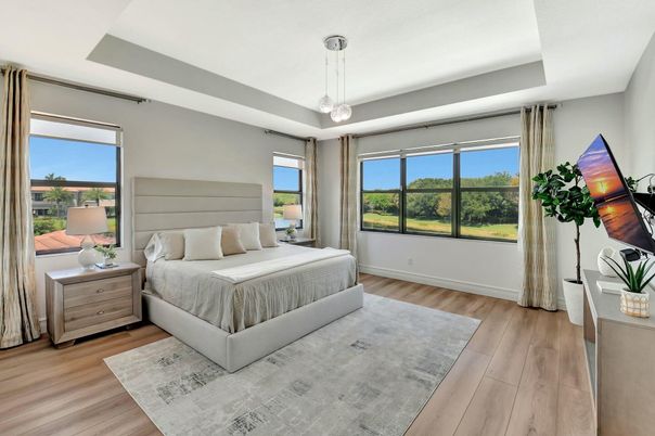 Bedroom, Interior, Pendant Lights, Wood Texture Flooring
