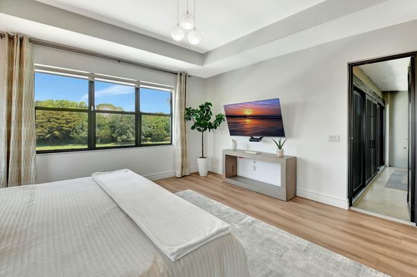 Bedroom, Interior, Pendant Lights, Wood Texture Flooring