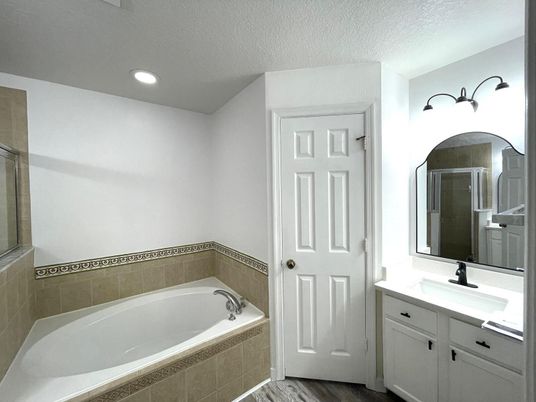 Bathroom, Interior, Recessed Lighting, Wood Texture Flooring