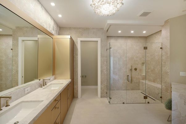Bathroom, Dual Sink Vanities, Glass Shower, Interior, Recessed Lighting