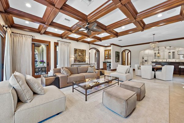 Chandelier, Dining room, Interior, Kitchen, Living room, Pendant Lights, Recessed Lighting, Wooden Beams