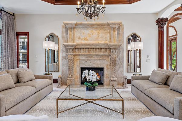 Chandelier, Fireplace, Interior, Living room