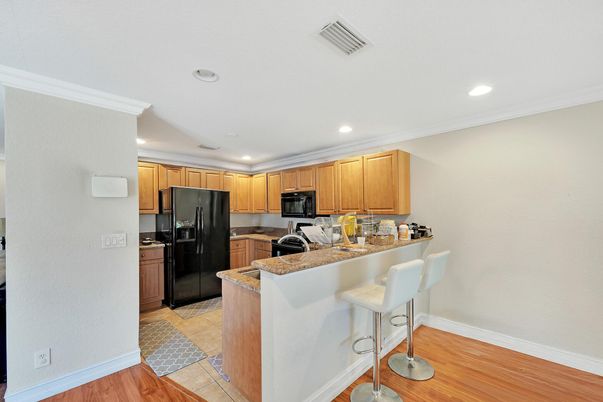 Interior, Kitchen, Recessed Lighting, Wood Texture Flooring