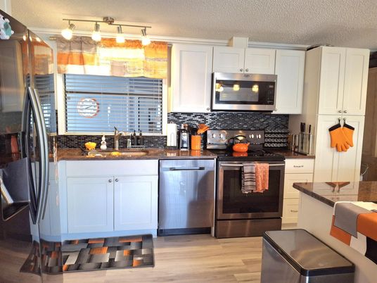 Interior, Kitchen, Stainless Steel Appliances, Wood Texture Flooring
