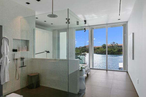 Bathroom, Glass Shower, Interior, Recessed Lighting, Water