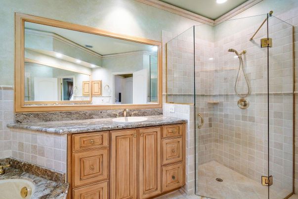 Bathroom, Glass Shower, Interior, Recessed Lighting