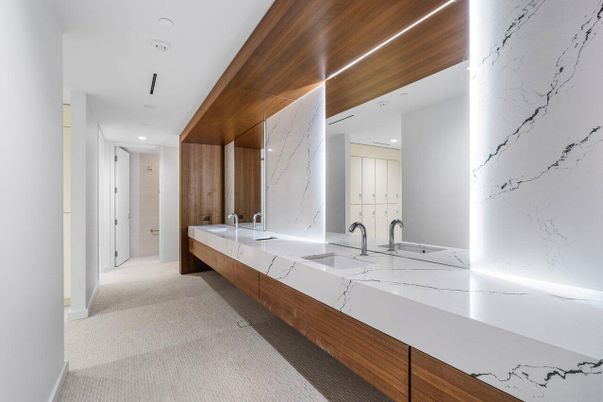 Bathroom, Dual Sink Vanities, Interior, Marble Walls, Recessed Lighting