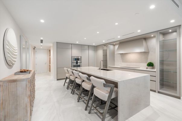 Interior, Kitchen, Marble, Recessed Lighting, Stainless Steel Appliances