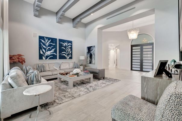 Interior, Living room, Pendant Lights, Recessed Lighting, Wood Texture Flooring