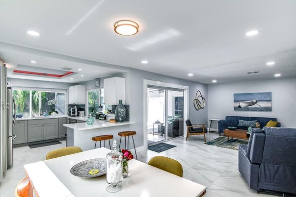 Dining room, Interior, Kitchen, Living room, Marble, Recessed Lighting