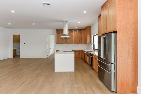 Interior, Kitchen, Recessed Lighting, Wood Texture Flooring