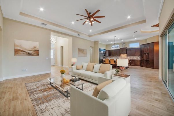 Interior, Kitchen, Living room, Pendant Lights, Recessed Lighting, Stainless Steel Appliances, Wood Texture Flooring