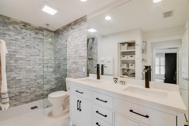 Bathroom, Dual Sink Vanities, Glass Shower, Interior, Recessed Lighting