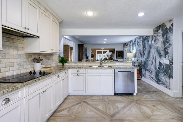 Interior, Kitchen, Recessed Lighting, Wood Texture Flooring