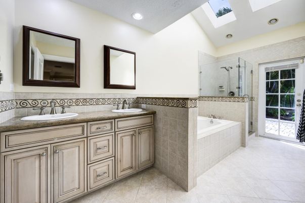 Bathroom, Dual Sink Vanities, Glass Shower, Interior, Recessed Lighting