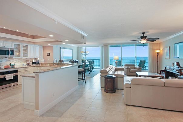 Chandelier, Dining room, Interior, Kitchen, Living room, Recessed Lighting, Stainless Steel Appliances, Water