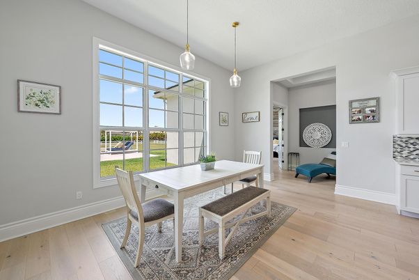 Dining room, Interior, Pendant Lights, Wood Texture Flooring