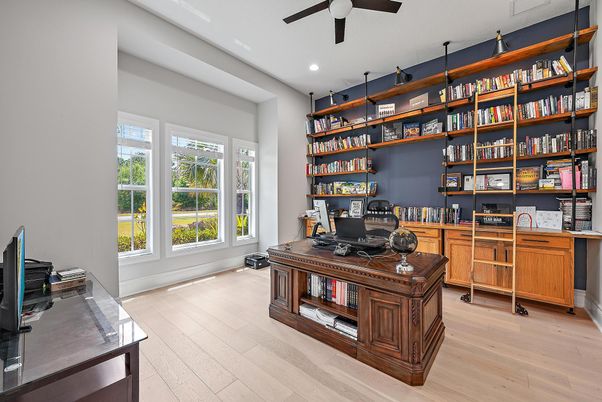 Home Office, Interior, Recessed Lighting, Wood Texture Flooring