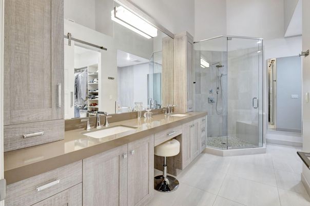 Bathroom, Dual Sink Vanities, Glass Shower, Interior, Recessed Lighting