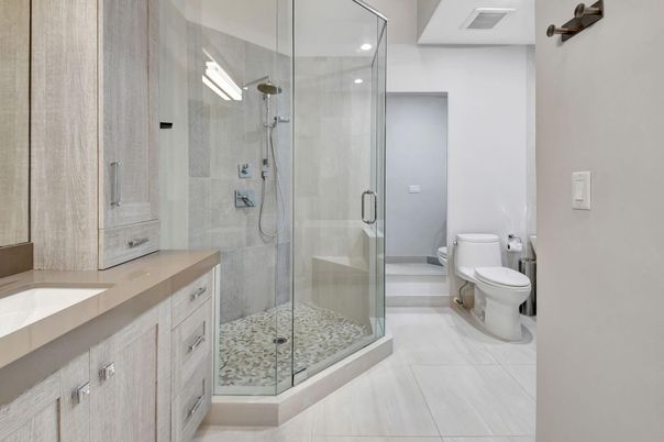 Bathroom, Glass Shower, Interior, Recessed Lighting