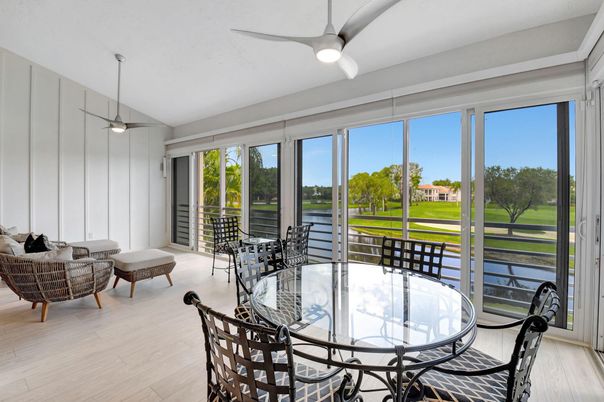 Dining room, Interior, Pendant Lights, Sun Room, Water, Wood Texture Flooring