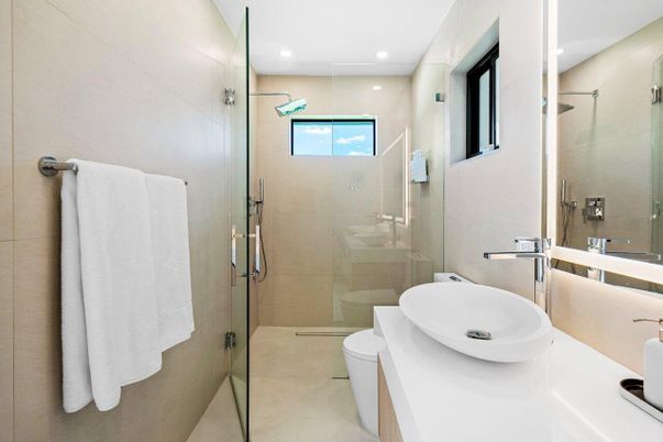 Bathroom, Glass Shower, Interior, Recessed Lighting