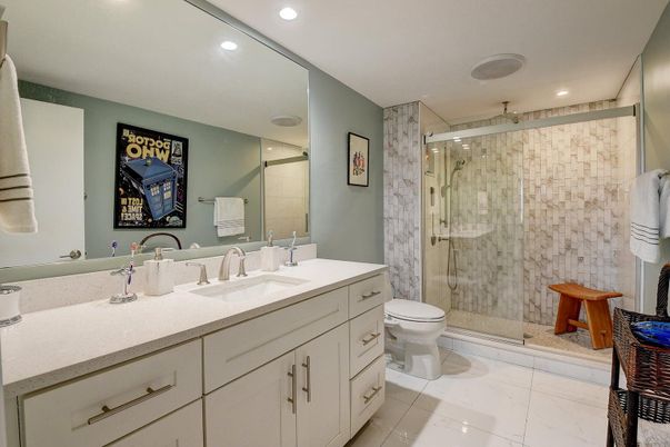 Bathroom, Glass Shower, Interior, Recessed Lighting