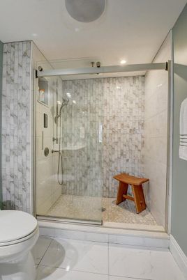 Bathroom, Glass Shower, Interior, Marble, Recessed Lighting