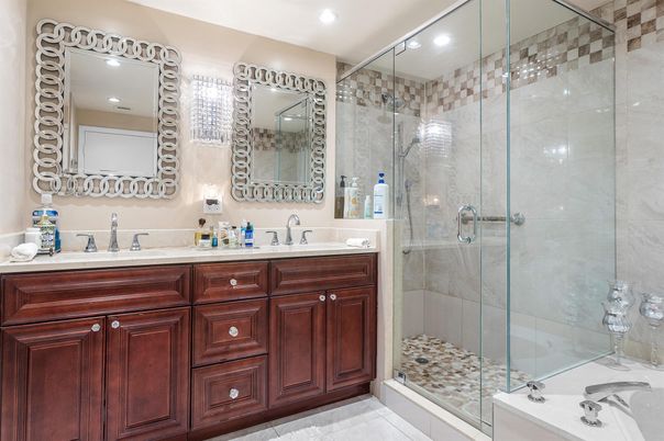 Bathroom, Dual Sink Vanities, Glass Shower, Interior, Recessed Lighting