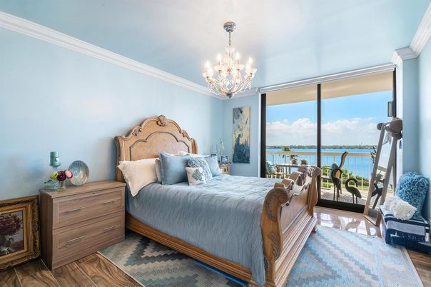 Bedroom, Chandelier, Interior, Water, Wood Texture Flooring